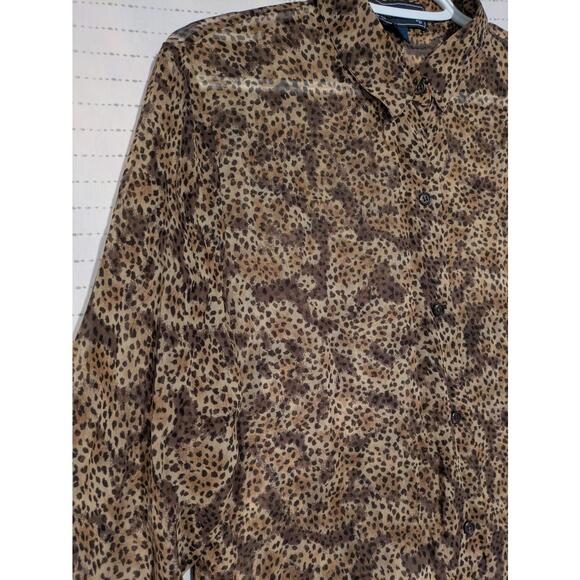 Vintage Burberrys Sheer Leopard Print Button-Up Shirt 100% Silk Womens Size 12 - Picture 3 of 14